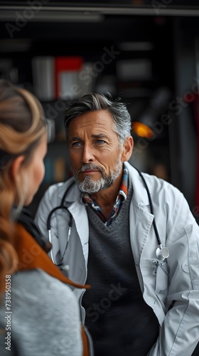Portrait of a doctor talking to a patient in his office © Nemesio