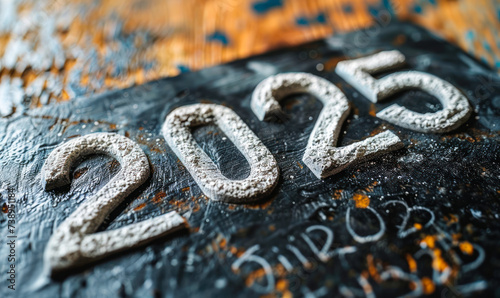 The year 2025 written in bold white chalk on a classic blackboard, symbolizing future planning, goal setting, and upcoming events in education or business © Bartek