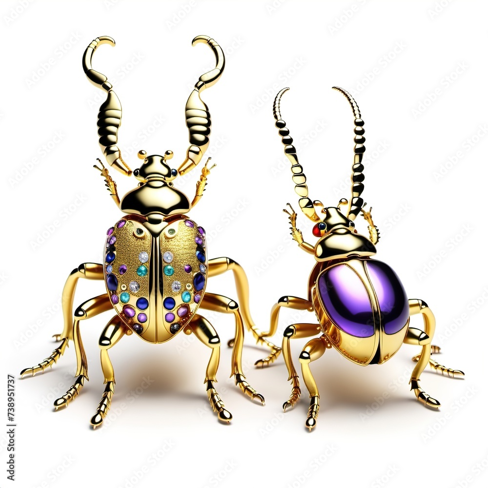 Fototapeta premium Luxurious Beetle made of gold with precious stones, jewelry.