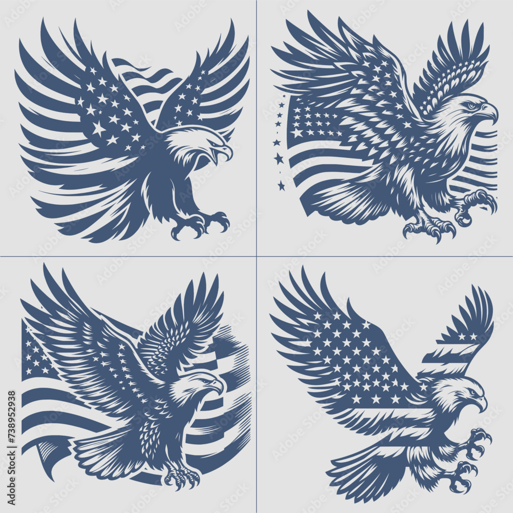 Obraz premium Eagle With American Flag Vector , 4th of July vector File