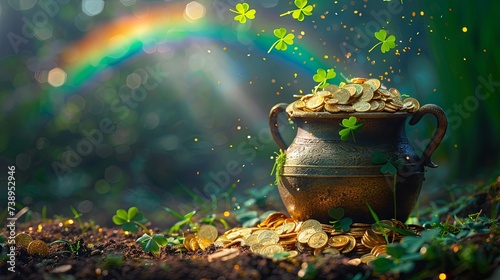 St. Patrick's Day Pot of Gold with Rainbow Banner