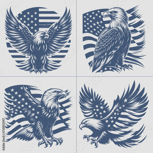 Eagle With American Flag Vector , 4th of July vector File
