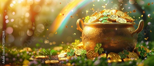 St. Patrick's Day Pot of Gold with Rainbow Banner