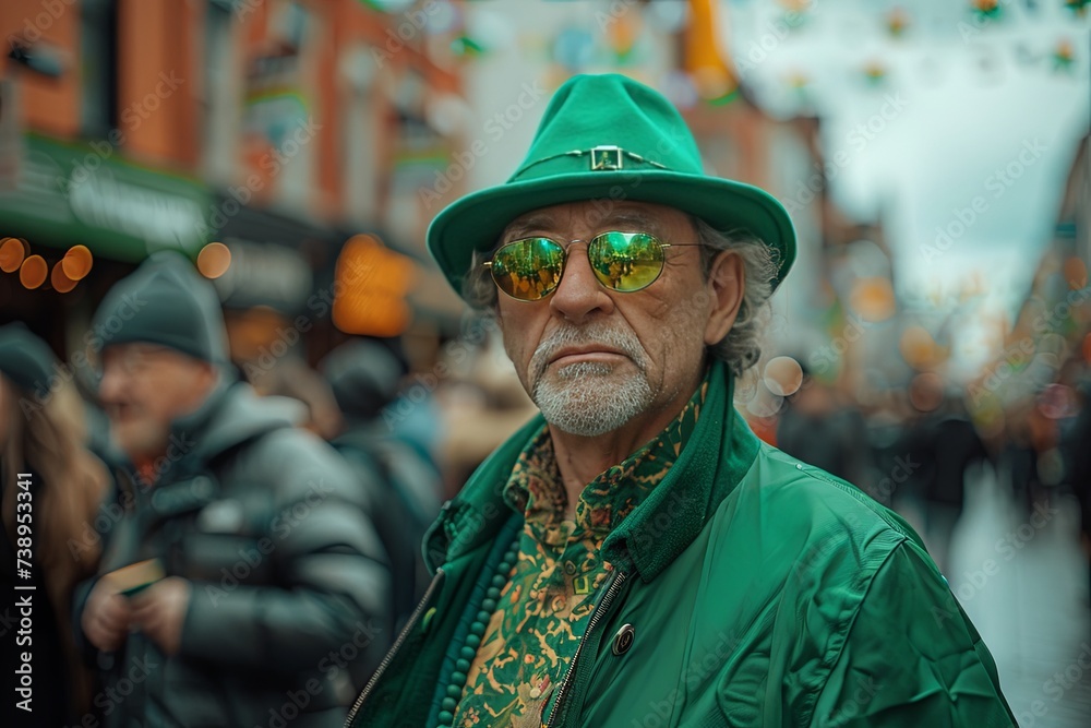 Man in Green at St. Patrick's Day Parade in Irish Town

