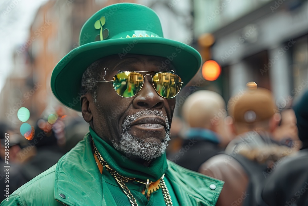 Man in Green at St. Patrick's Day Parade in Irish Town
Man in Green at St. Patrick's Day Parade in Irish Town