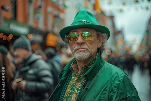 Man in Green at St. Patrick's Day Parade in Irish Town