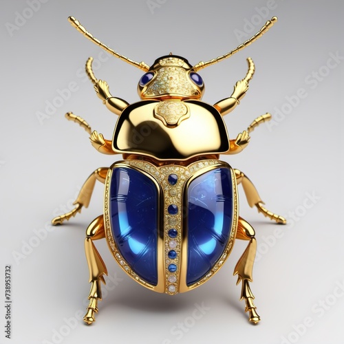 Luxurious jewelry in the shape of a beetle with precious stones. photo