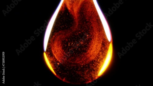pH indicator reacting to hydrochloric acid in a water drop with a fiery red colour photo