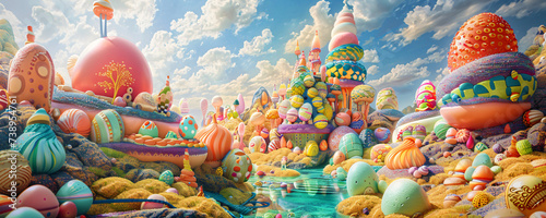 surreal and crazy happy easter world with colorful fantasy eggs photo