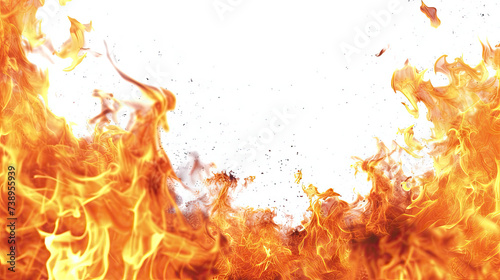 Dramatic Fire Flames Frame Transparent PNG, 8K White Background