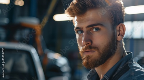 Attractive confident male auto mechanic, 16:9