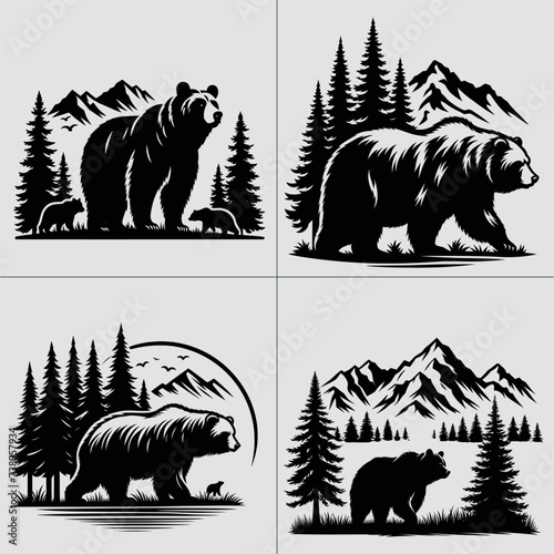 Grizzly Bear Vector , wildlife vector , mountain , tree vector file
