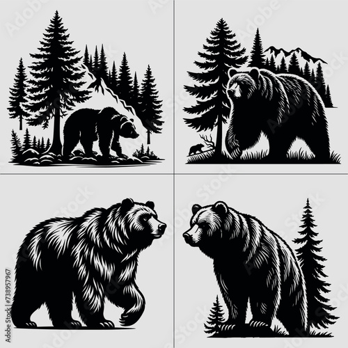 Grizzly Bear Vector , wildlife vector , mountain , tree vector file