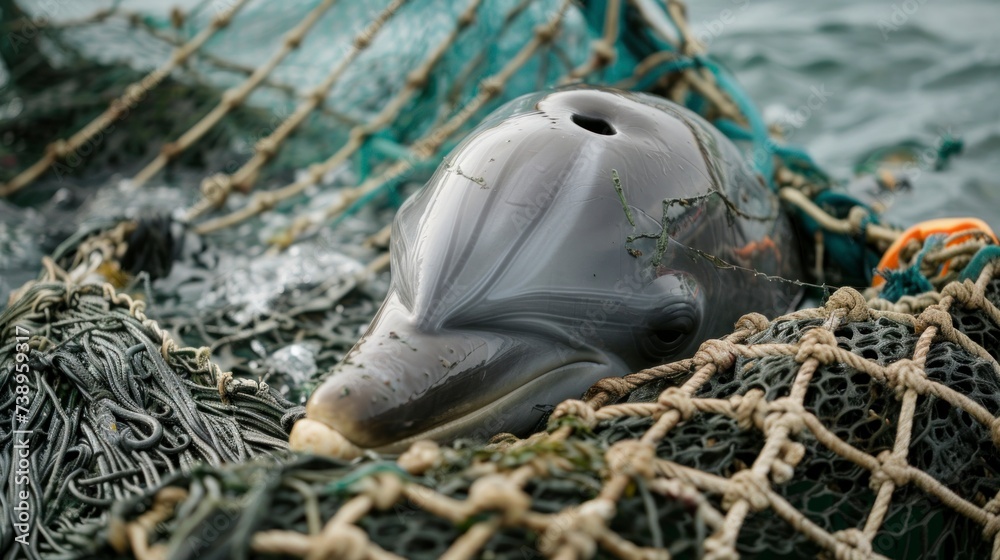 Obraz premium beautiful dolphin trapped between ropes