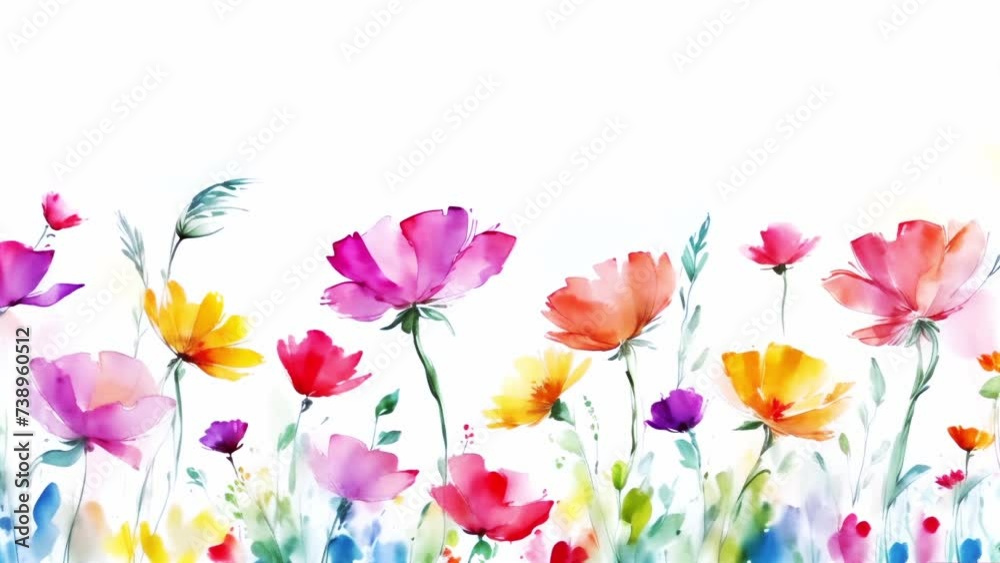 painted flowers in the wind, seamless looping
