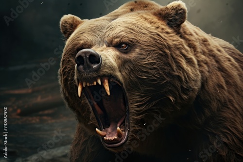 Close up Of Portrait of a growling aggressive brown bear.