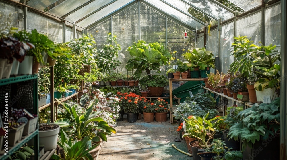 Beautiful nursery with many green plants in a tent with a roof in high resolution and quality. ecology concept, environment, nature, fauna