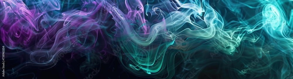 colorful waves or smoke on a black background. The waves are created with a combination of blue, purple, yellow, and orange hues.