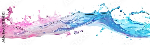 dynamic, high-speed photograph of a multi-colored liquid splash, isolated on white