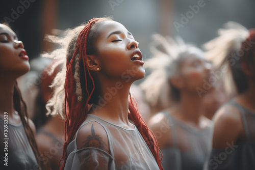 In the Crowd: Individuals with Dreadlocks in Sunlight © Maksym