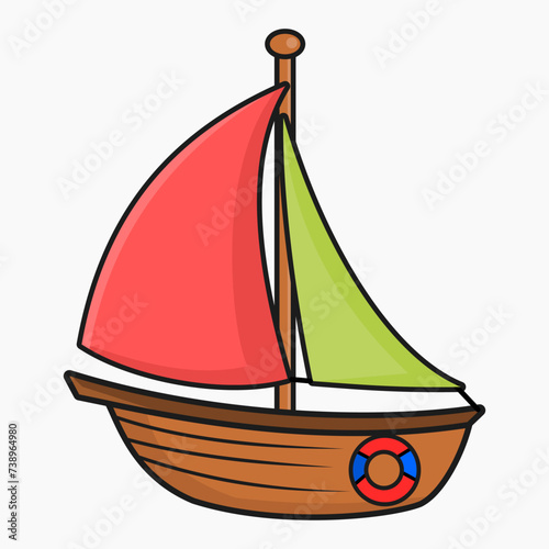 Wooden sailing boat cartoon vector isolated