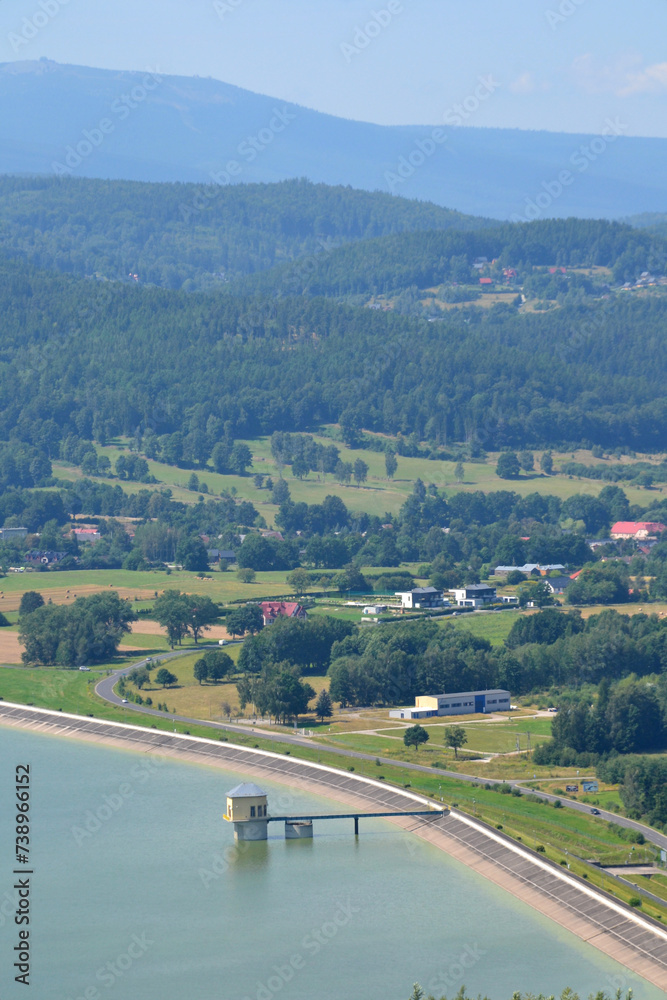 Naklejka premium Sosnowka Lake, retention reservoir and reservoir for drinking water located in the southern part of the Jelenia Gora Valley, Lower Silesian Voivodeship, Poland
