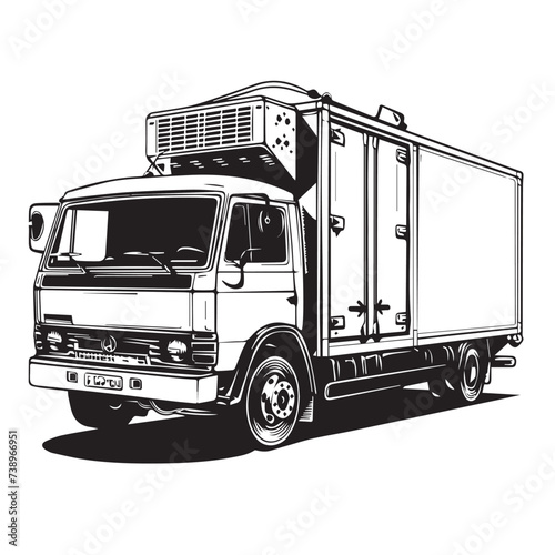 Refrigerated truck in cartoon, doodle style . Image for t-shirt, web, mobile apps and ui. Isolated 2d vector illustration in logo, icon, sketch style, Eps 10, black and white. AI Generative
