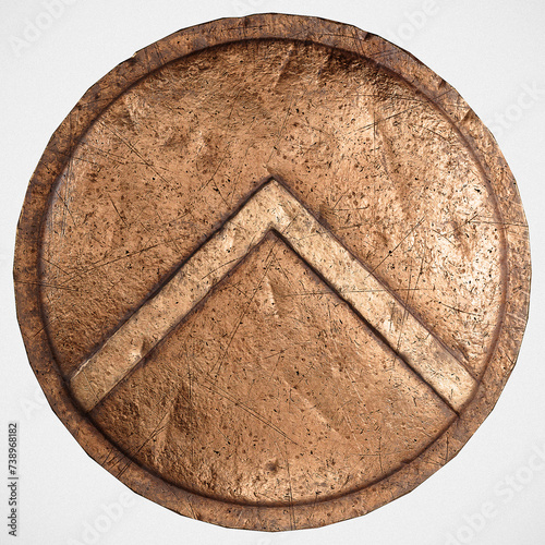 Fotografie Front shot of a Spartan Shield on a white background, 3d render illustration