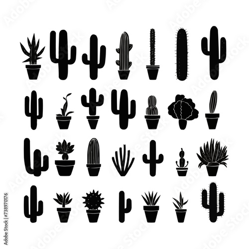 Cactus icon collection. Set of black cactus silhouette. Black silhouettes of different cactus icons