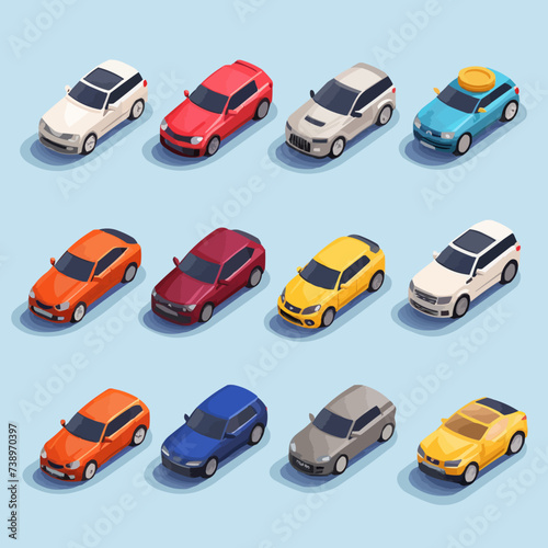 Cars set isometric vector flat minimalistic isolated illustration