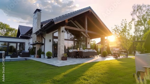 majestic rustic American style house at sunrise in high resolution © Marco