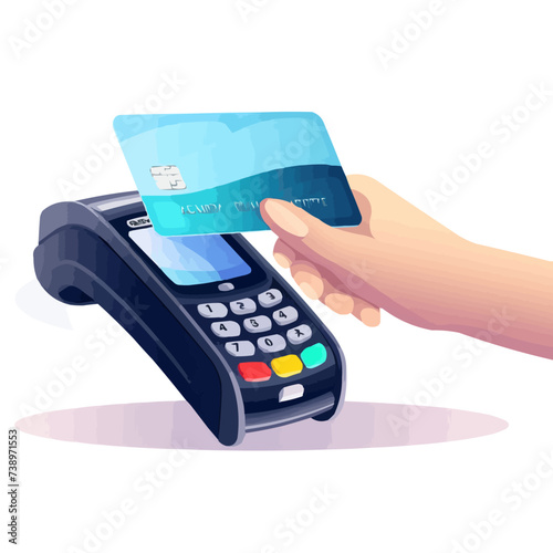 Contactless cashless payment with credit card. Hand paying approval success with POS terminals and NFC technology. vector illustration isolated on white background