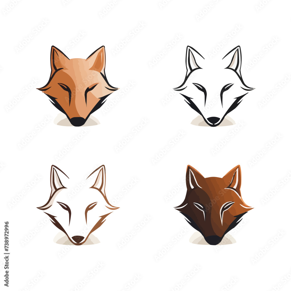 Fox | Minimalist and Simple set of 3 Line White background - Vector illustration