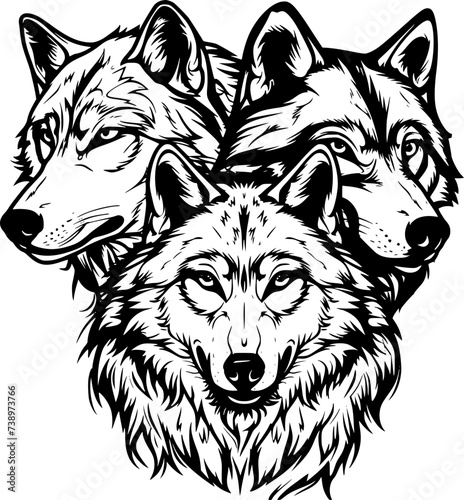 SVG Wolf Vector Illustration Decorative Design Three Wolves