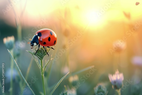 Ladybug Perched on a Green Plant