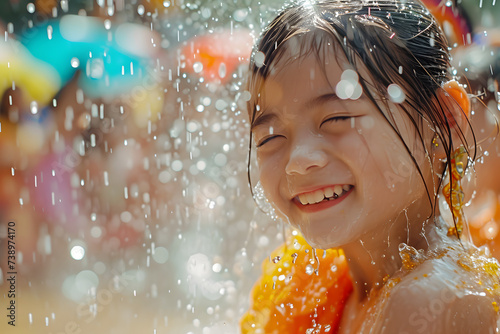 Child in Songkran festival joy, with water play and festive vibes © Rax Qiu