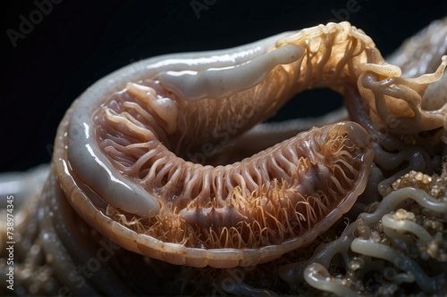 A close up of a worm internals. Generative AI. photo