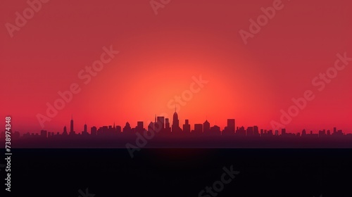 The city skyline is shown in a red sunset. Generative AI.