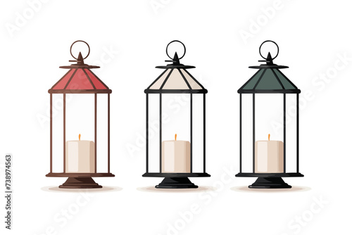 Lantern | Minimalist and Simple set of 3 flat White background - Vector illustration