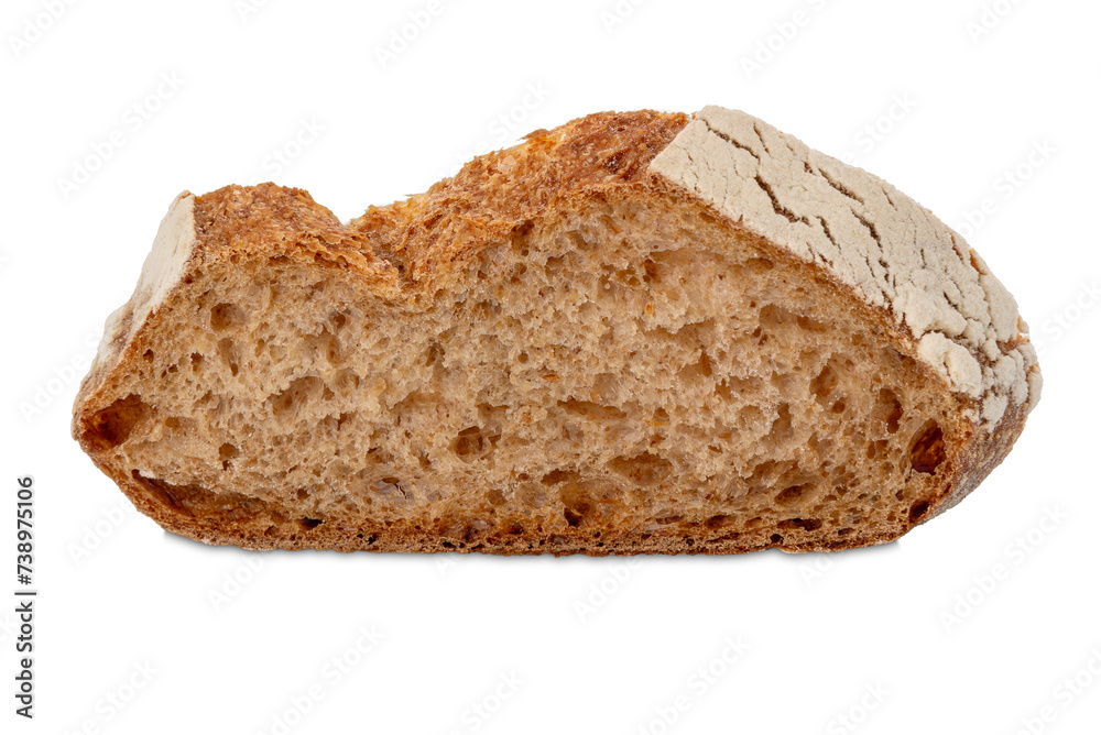 Slice of whole wheat flour bread with crust, isolated Slice of whole wheat flour bread with crust, isolated