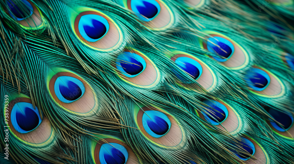 Obraz premium feather peacock macro photo. texture or background.