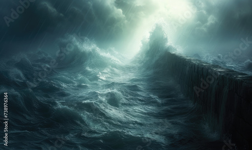 Ocean opening in biblical event of Moses. Opening of the Red Sea. photo