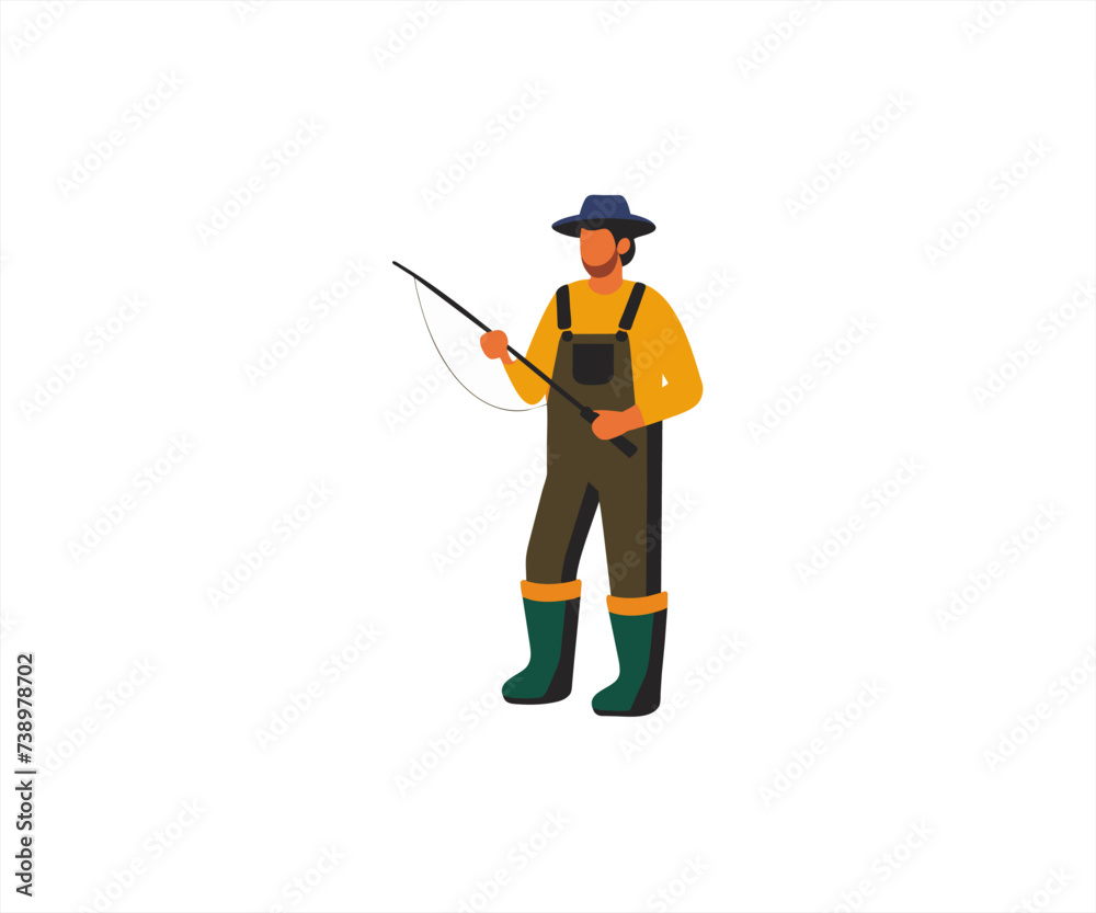 man fishing cartoon flat design