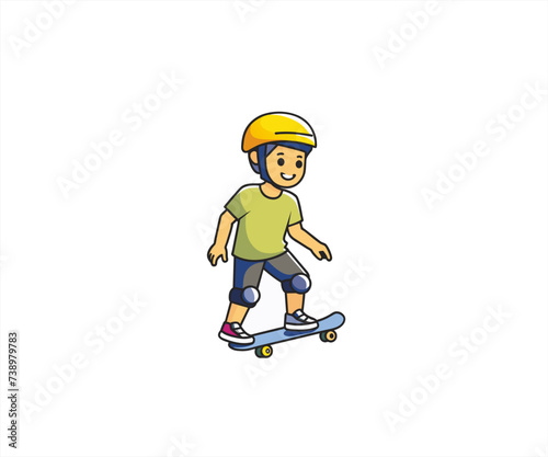 kids playing skateboard cartoon illustration