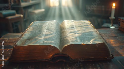 Shining Holy Bible - Ancient Book On Old Table © STORYTELLER