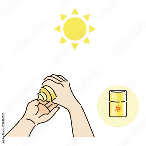 日焼け止めを塗る手のイラストセット（イエロー）