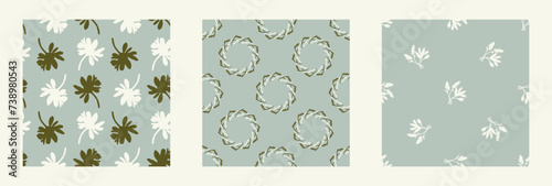 Modern botanical minimal wildflower vector pattern collection. Summer gender neutral pressed flower silhouette background. Simple nature floral paper cut out wallpaper wedding, hedgerow decor repeat.