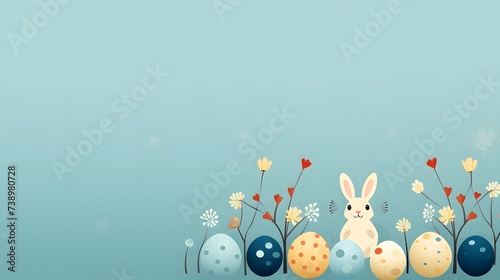 Easter Rabbit Illustration With Blue Copy Space photo
