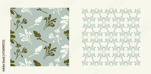 Modern botanical minimal wildflower vector pattern set. Summer gender neutral pressed flower silhouette background. Simple nature floral paper cut out wallpaper for wedding, hedgerow decor repeat.