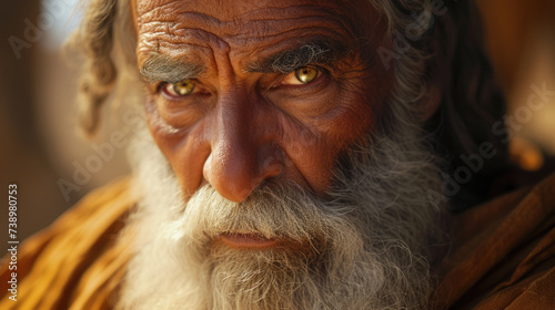 Close-up portrait of biblical old man. Patriarch Abraham, Isaac or Jacob. Christian illustration.